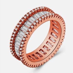 Swarovski Elements Rose Gold Plated 925 Silver Eternity Baguette Band Ring NEW